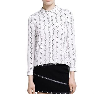 The Kooples White Chain-print Silk Shirt Sz 4